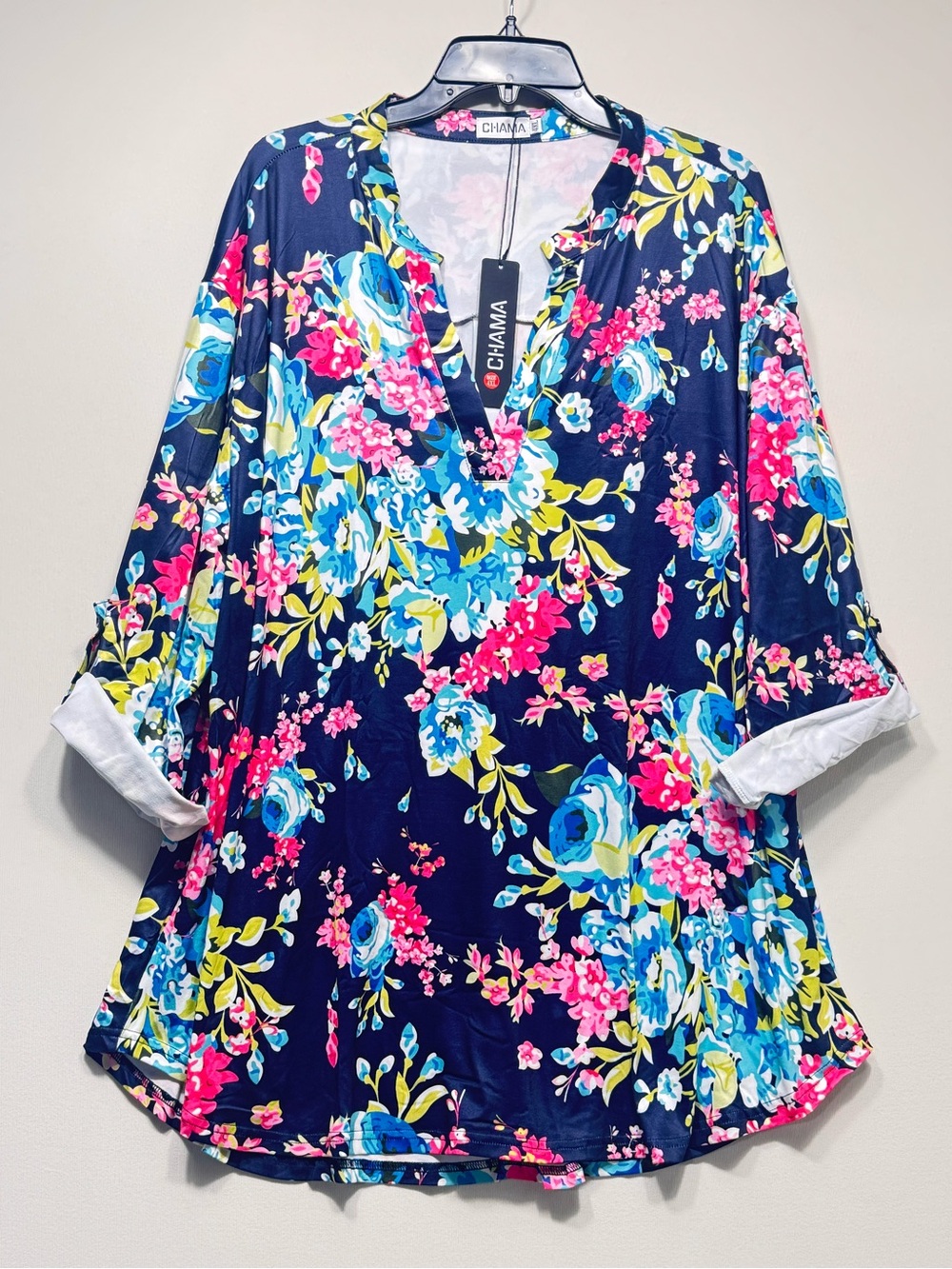 Plus Size 3/4 Sleeve Shirts Floral Print V Neck Blouses Tunic Top size 4x